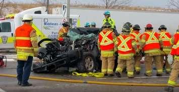 Photo of crash at Veterans Memorial Parkway and Bradley Ave. Jan 11, 2016. Screenshot from Youtube video by David Minda