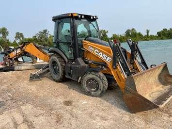 A backhoe recovered from the LaSalle channel of the Detroit River, June 3, 2025. Photo provided by Ontario Provincial Police.