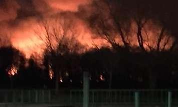 A photo of a marsh fire burning on Fighting Island April 13, 2019. (Photo courtesy of the Town of LaSalle)