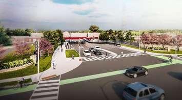 A rendering of the Adelaide Underpass from Central Avenue and Adelaide Street North, facing north. Image courtesy of the City of London.