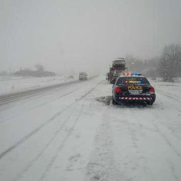 File photo of OPP cruiser at the side of Wonderland Rd. near Hwy. 402. Photo by OPP via Twitter