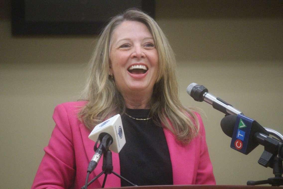 Ontario NDP Leader Marit Stiles speaks at the Unifor Local 195 Hall in Windsor, January 18, 2023. Photo by Mark Brown/WindsorNewsToday.ca.