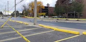 The scene of a collision involving a pedestrian, October 15, 2020. (Photo by Mark Brown) 