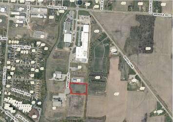 The location of the future Koppert Canada development highlighted in red,. (Photo provided by the Municipality of Leamington) 
