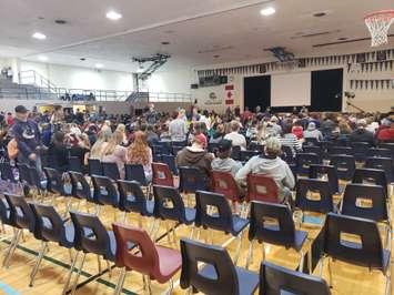 Students gather in the gym at prior to the debate (Photo by Adam Bell)