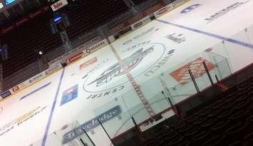WFCU Centre ice after Windsor Spitfires' practice, August 28, 2013.