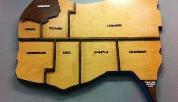 A wood-carved map of Essex County, which hangs in the chambers at the Essex Civic Centre.