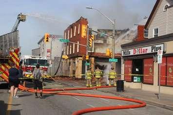 Windsor Fire and Rescue crews at the scene of a fire at Wyandotte Street E and Parent Avenue, May 24, 2024. (Photo by Maureen Revait) 