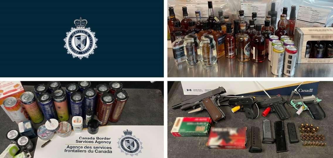 A seizure of alcoholic beverages, weapons, and ammunition are shown at the Ambassador Bridge. Photos courtesy CBSA/BorderServices SOR/X