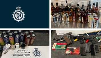 A seizure of alcoholic beverages, weapons, and ammunition are shown at the Ambassador Bridge. Photos courtesy CBSA/BorderServices SOR/X