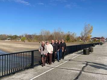 Leamington Mayor Hilda MacDonald, left, and members of Leamington Council at a newly-acquired parcel of waterfront land, November 1, 2022. Photo submitted by Municipality of Leamington.