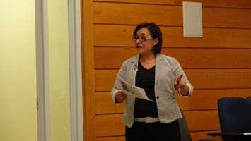 Erie St. Clair LHIN Aboriginal Lead Tanya Baniak speaking at a LHIN Board Meeting on November 25 2014 (Photo taken by Jake Kislinsky).
