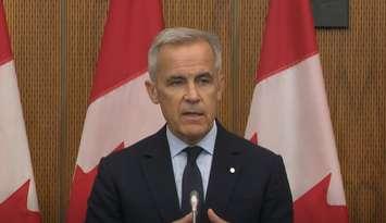 Canadian Prime Minister Mark Carney speaks at a news conference - Aug 22/25 (Photo via CPAC)