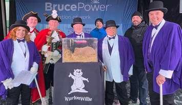 Officials with Wiarton Willie at the annual Wiarton Willie Festival in Bluewater Park, February 2, 2025. Photo provided by the Town of South Bruce Peninsula. 