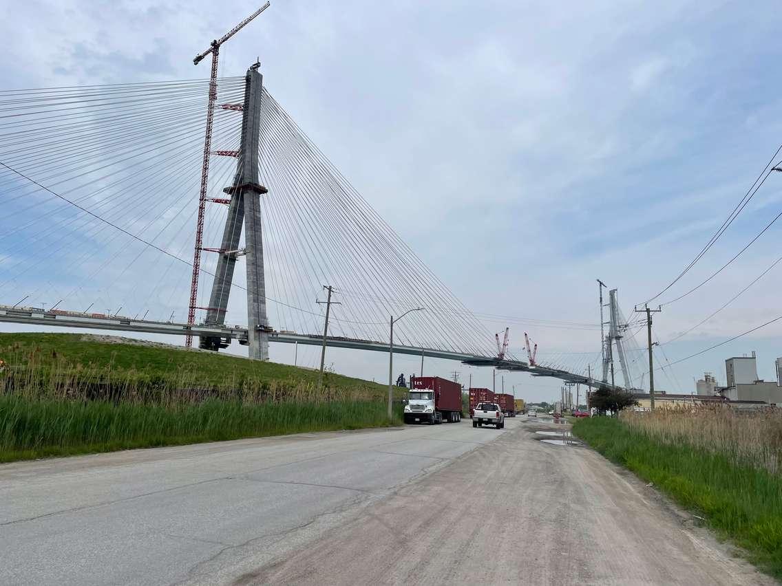 The Gordie Howe International Bridge deck nearing completion, May 14, 2024. (Photo by Maureen Revait) 