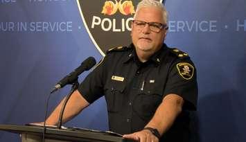 Windsor Police Deputy Chief Jason Crowley speaks with reporters at police headquarters on May 20, 2025. Photo by Mark Brown/WindsorNewsToday.ca.