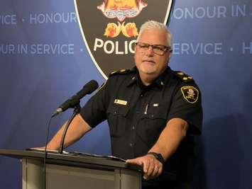Windsor Police Deputy Chief Jason Crowley speaks with reporters at police headquarters on May 20, 2025. Photo by Mark Brown/WindsorNewsToday.ca.