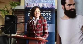 Monica Staley Liang speaks about the donation to the Windsor Cancer Centre Foundation from Caesars Windsor, November 5, 2019. (Photo by Maureen Revait)