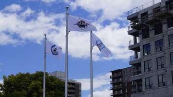 The Indigenous flag plaza at Sarnia's Bayshore Park (Butterfly Garden).  22 June 2021.  (BlackburnNews.com file photo)