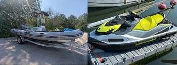 Watercraft stolen from a business in Georgian Bluffs, July 20, 2025. Photos provided by Grey Bruce OPP.