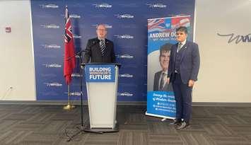 Windsor Mayor Drew Dilkens and Windsor-Tecumseh MPP Andrew Dowie, January 24, 2025. (Photo by Maureen Revait) 