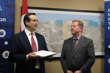 MP Irek Kusmierczyk announces funding for the Windsor Port Authority, February 11, 2020. (Photo by Maureen Revait)