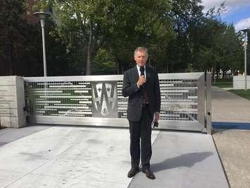 University of Windsor President Alan Wildeman unveils the new Patricia St. gateway to the campus, September 14, 2016. (Photo by Maureen Revait)