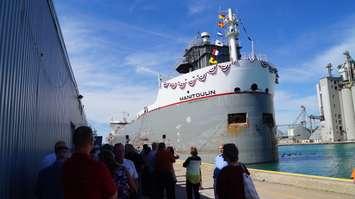 The M/V Manitoulin receives first class welcome at the Government Dock at Sarnia Harbour. September 16, 2016 Blackburnnews.com Photo by Melanie Irwin