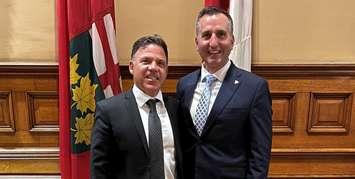 Essex MPP Anthony Leardi and Chatham-Kent-Leamington MPP Trevor Jones (Photo courtesy of the office of MPP Trevor Jones)