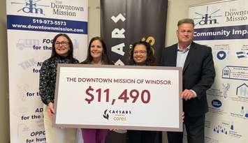 Caesars Windsor Cares presents cheque to the Downtown Mission, May 21, 2025. (Photo by Maureen Revait) 