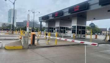 Windsor-Detroit tunnel customs booths, June 2025. (Photo by Maureen Revait)