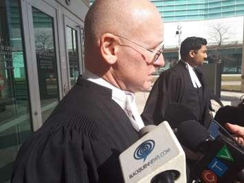 Lawyer Craig Houle speaks to reporters after the sentencing of Dustin Schuh on February 21, 2019. Photo by Mark Brown/Blackburn News.