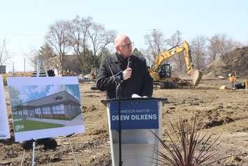 Windsor Mayor Drew Dilkens marks the beginning of construction on the new Jackson Park greenhouse facility, March 31, 2021. (Photo by Maureen Revait) 