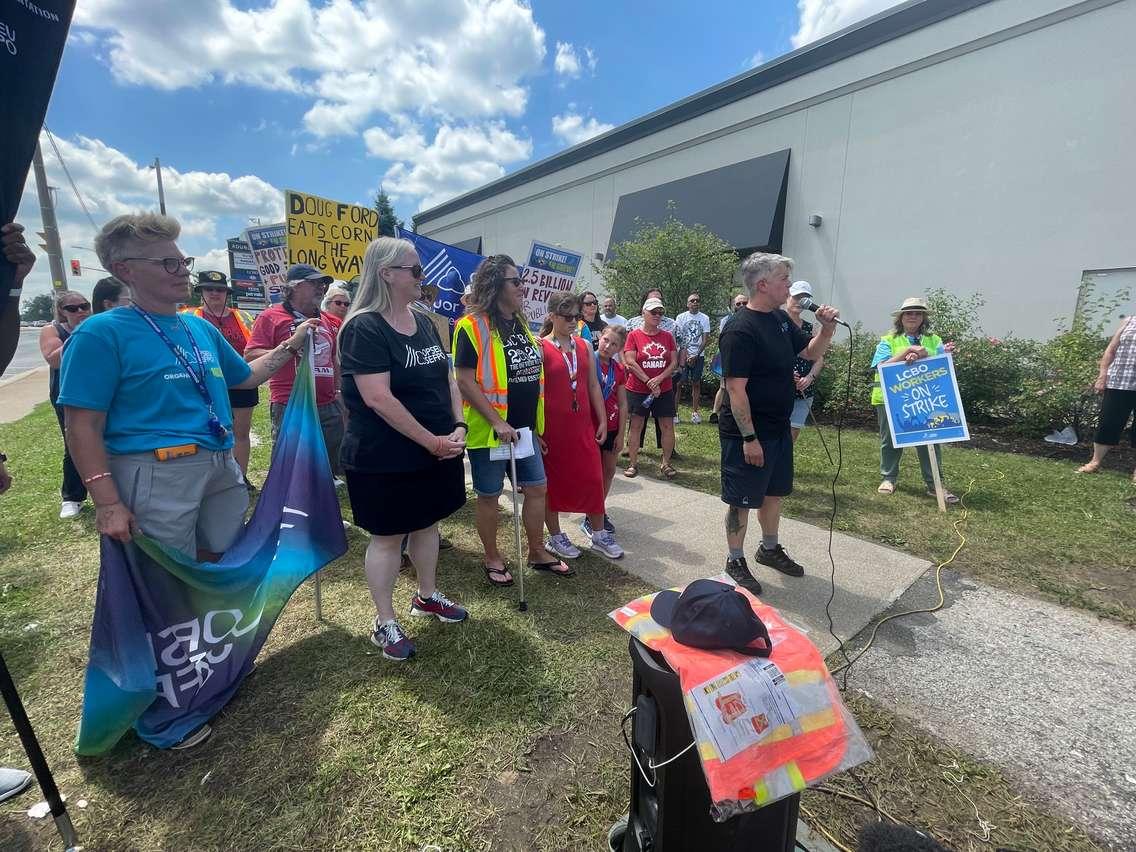 OPSEU/SEFPO President JP Hornick joins rally outside LCBO in Windsor, July 11, 2024. (Photo by Maureen Revait) 