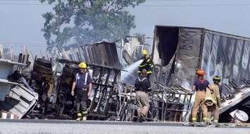 A photo of the massive pile up on Hwy. 401 September 3, 1999 (Photo used with permission from The Windsor Star)