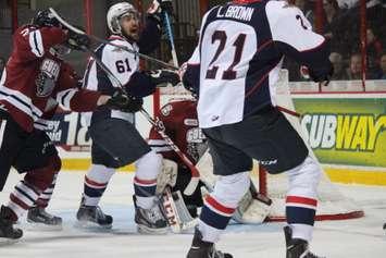The Windsor Spitfires lose 2-1 against the Guelph Storm September 28, 2014. (Photo by Jason Viau)