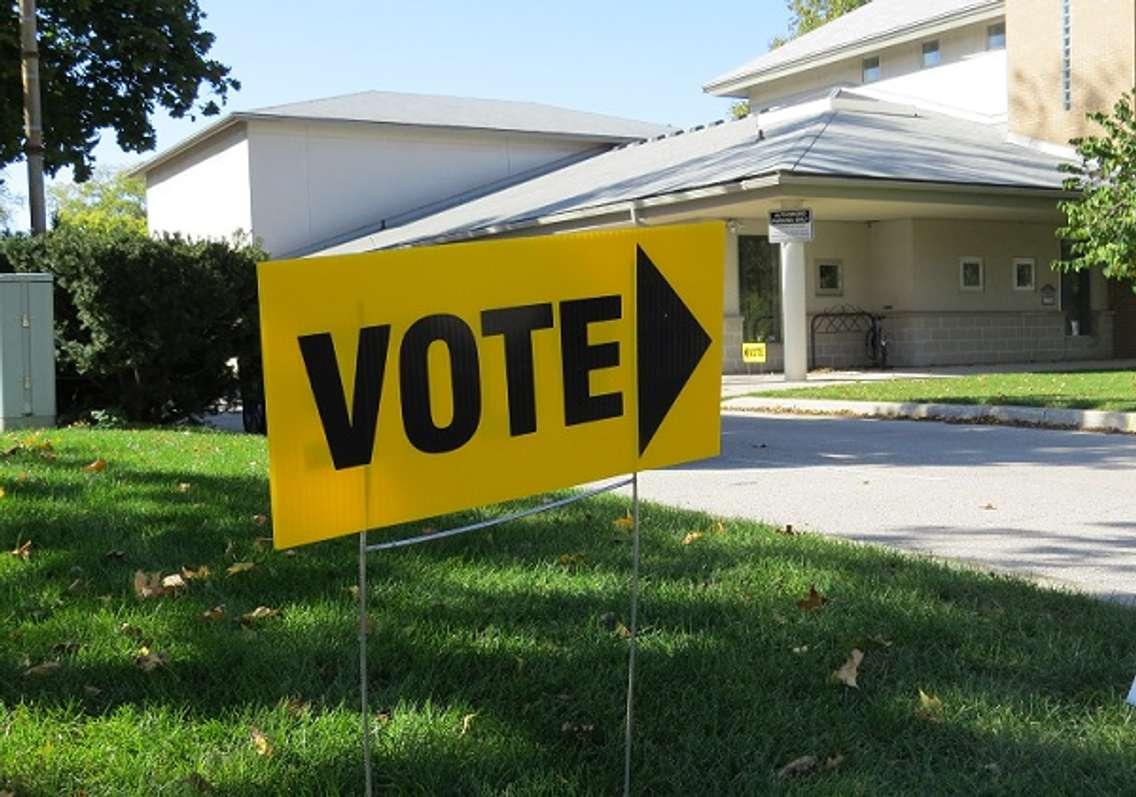 A sign outside of a polling station. (File photo by Miranda Chant, Blackburn News)