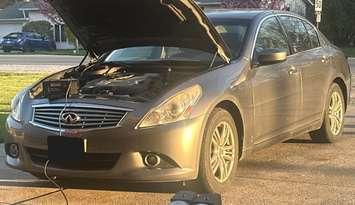 An image of a 2012 Infinity G37X, stolen from a driveway on Laurier Drive in LaSalle on October 8, 2024. Photo provided by LaSalle police