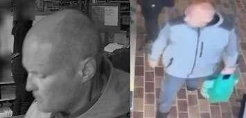 A suspect in two LCBO thefts in Markdale, April 2025. Photos provided by Grey Bruce OPP.