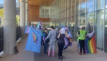 Protesters outside of Windsor City Hall, May 26, 2025. (Photo by Maureen Revait)
