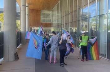 Protesters outside of Windsor City Hall, May 26, 2025. (Photo by Maureen Revait)