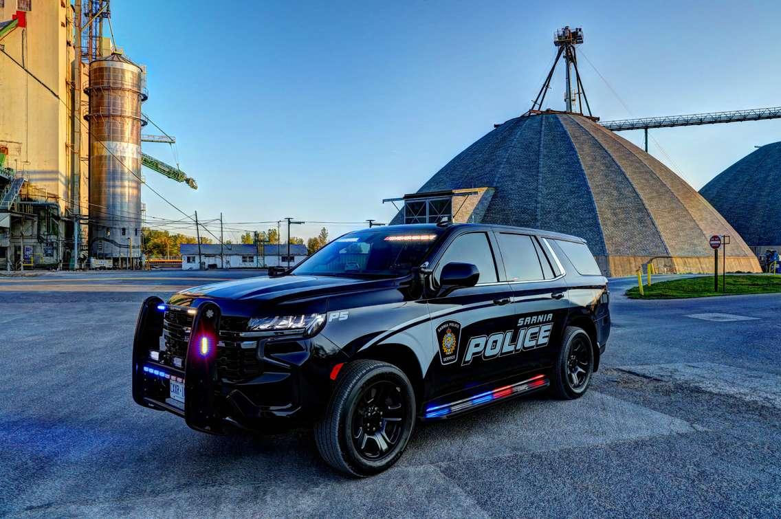 Sarnia police cruiser at Cargill. Photo courtesy of the Sarnia Police Service. 