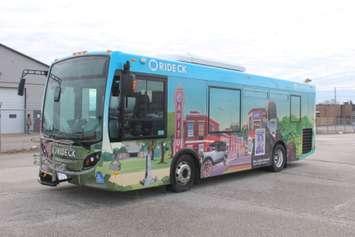 The new graphic wrap on a Ride CK bus. April 8, 2024. (Photo by Matt Weverink)