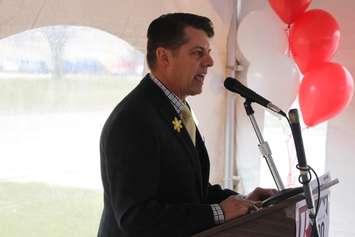 Daniel Hofgartner, president of the Windsor-Essex County Realtors Association, announces their 100th birthday initiatives on April 12, 2018. Photo by Mark Brown/Blackburn News.