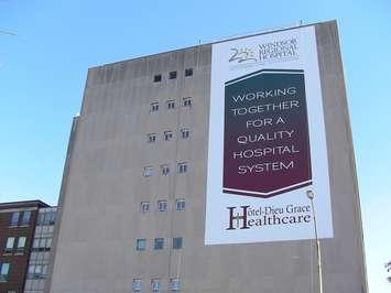 Windsor Regional Hospital and Hotel-Dieu Grace sign at the Ouellette campus.