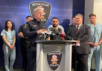 Windsor Police Chief Jason Bellaire announces partnership with Windsor Regional Hospital, May 4, 2023. (Photo by Maureen Revait)