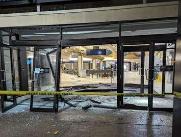 A damaged entrance at Tecumseh Mall in Windsor, January 23, 2024. Photo submitted by Anastasia Campbell.