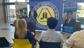 MPP Andrew Dowie announces funding for an addition to St. Joseph's High School in East Riverside, May 21, 2024. 