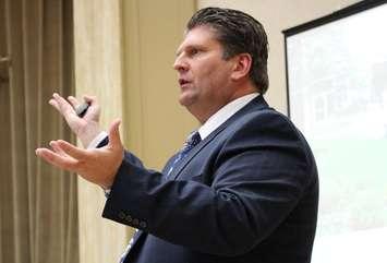 Windsor Regional Hospital CEO David Musyj speaks to a crowd at the Coboto Club, January 27, 2014.