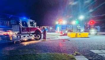 Crews work at the scene of a barn fire in Oil Springs. November 5, 2024 Photo courtesy of the Petrolia and North Enniskillen Fire Department Facebook page.